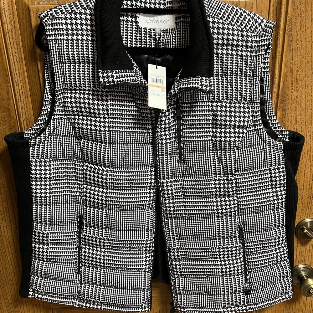 Calvin Klein Black and White Houndstooth Vest